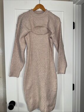 House of Harlow 1960 Soft Beige Knit Sweater Dress Sz Medium